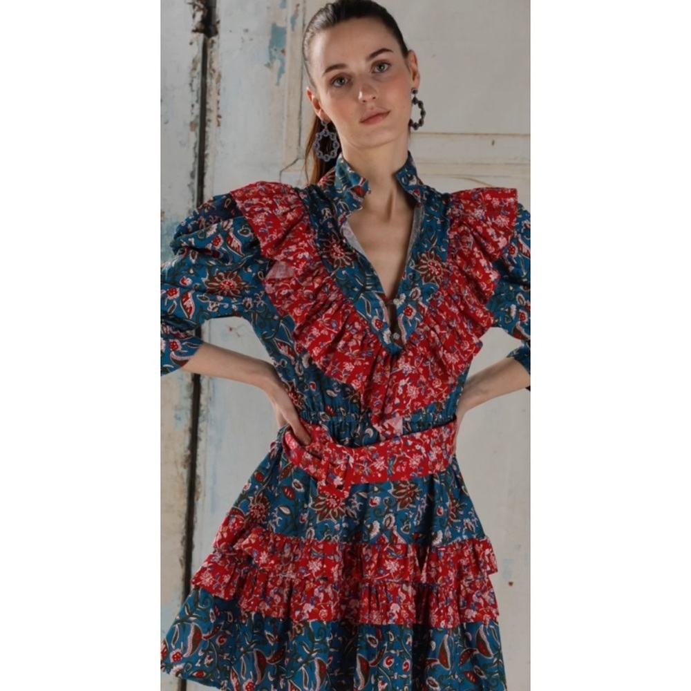 Place Nationale Floral Boho Ruffle High Neck Mini Dress - Picture 15 of 15